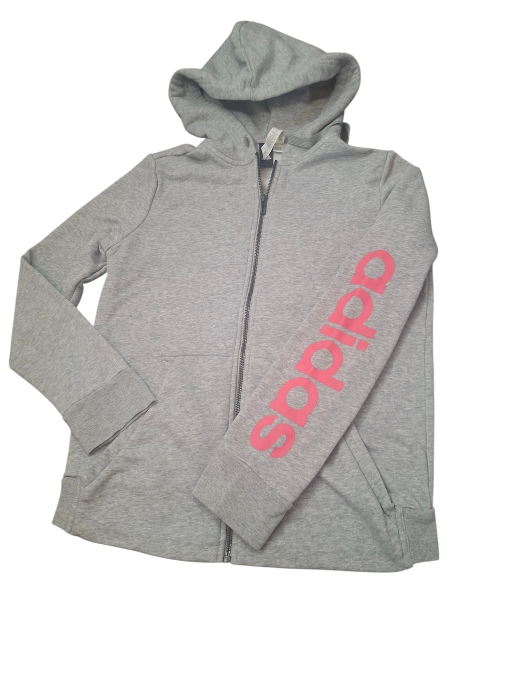 Adidas Woman Zip-Up Hoodie with Pink Sleeve Logo Large